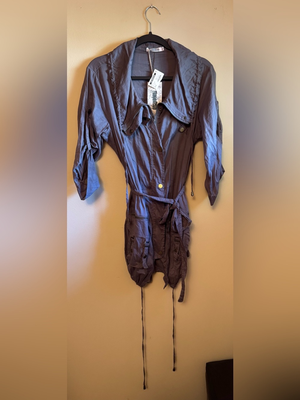 Monoreno Slate Gray Utility Jacket with Drawstring Waist